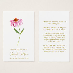 Echinacea Tarjeta de oración memorial simple par