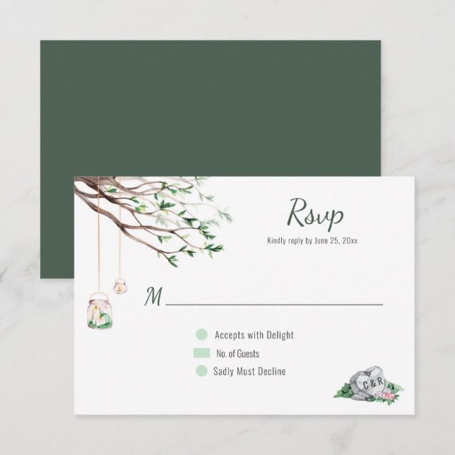 Ecléctica Romance Woodland Wedding RSVP (Anverso / Reverso)