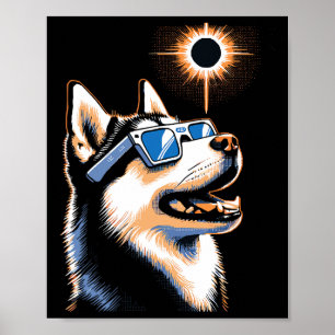 Eclipse solar de arte Perro Husky Usando anteojos 