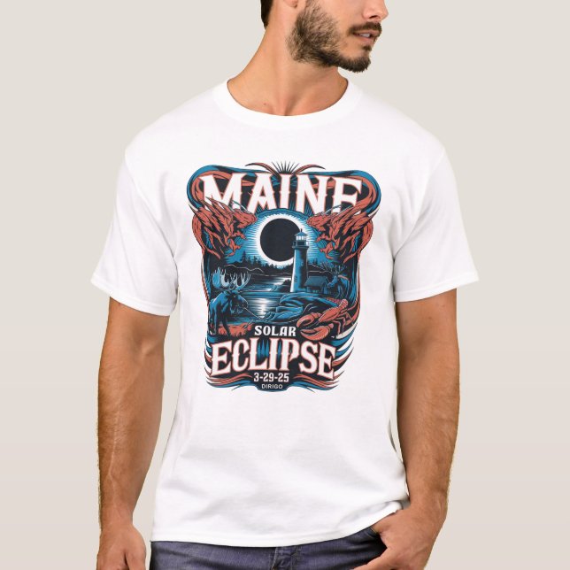Eclipse solar de Maine 3-29-2025 camiseta "DIRIGO" (Anverso)