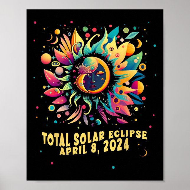 Eclipse solar total abril 2024 Arte pop hippie (Frente)