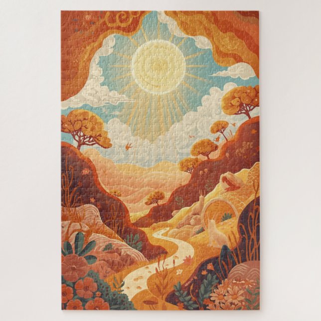 Ecos del Sol – Rompecabezas de Paisaje Dorado Soña (Vertical)