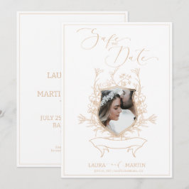Ecru escudo floral Photo Elegant Frame Invitación