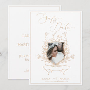 Ecru escudo floral Photo Elegant Frame Invitación
