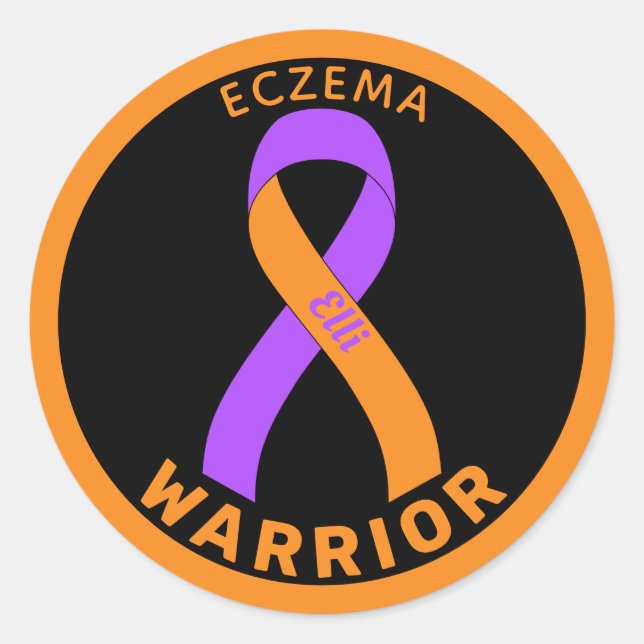 Eczema Warrior Ribbon Black Round Pegatina (Anverso)