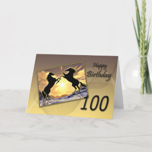 Edad 100, tarjeta de cumpleaños con caballos de cr