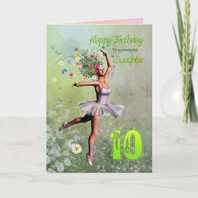 Edad 10, tarjeta de la hija de cumpleaños de hadas (Anverso)