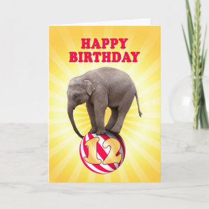 Edad 12, tarjeta de cumpleaños de elefantes felice