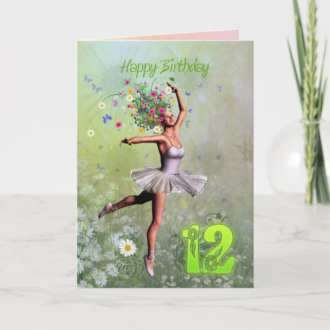 Edad 12, tarjeta de cumpleaños del hada floral (Anverso)