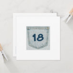 Edad 18 - Denim Jeans Print - 18th Birthday Card<br><div class="desc">Tarjeta de Denim de cumpleaños 18 Impresa de una creación original de denim hecha a mano por Angela Cox. Una preciosa tarjeta cuadrada plana que puedes dar o enviar a un niño de 21 años en su cumpleaños. En blanco al fondo para escribir un pequeño mensaje. La tarjeta impresa cuadrada...</div>