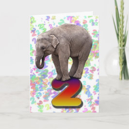 Edad 2, tarjeta de cumpleaños de elefantes felices