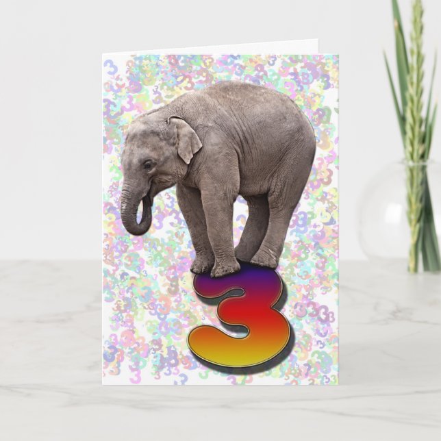 Edad 3, tarjeta de cumpleaños de elefantes felices (Anverso)