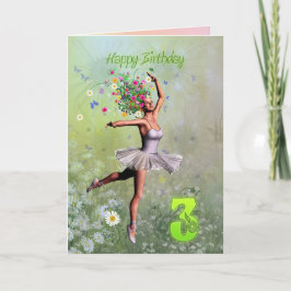 Edad 3, tarjeta de cumpleaños del hada floral