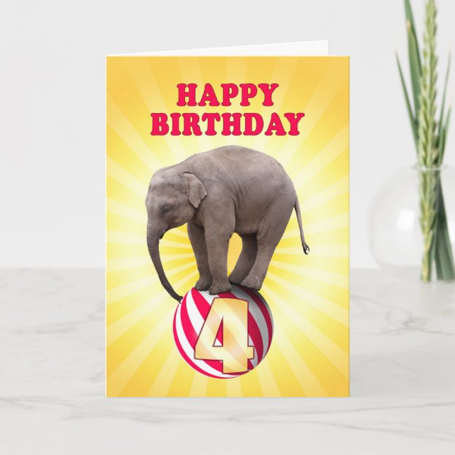 Edad 4, tarjeta de cumpleaños de elefantes felices (Anverso)