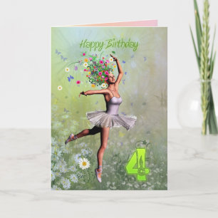 Edad 4, tarjeta de cumpleaños de hadas de la flor