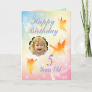 Edad 5, tarjeta de cumpleaños del hada floral