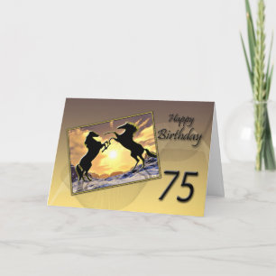 Edad 75, tarjeta de cumpleaños con alzar caballos