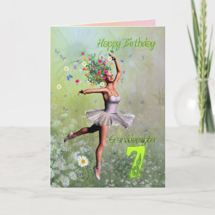 Edad 7, tarjeta de la nieta de cumpleaños de hadas