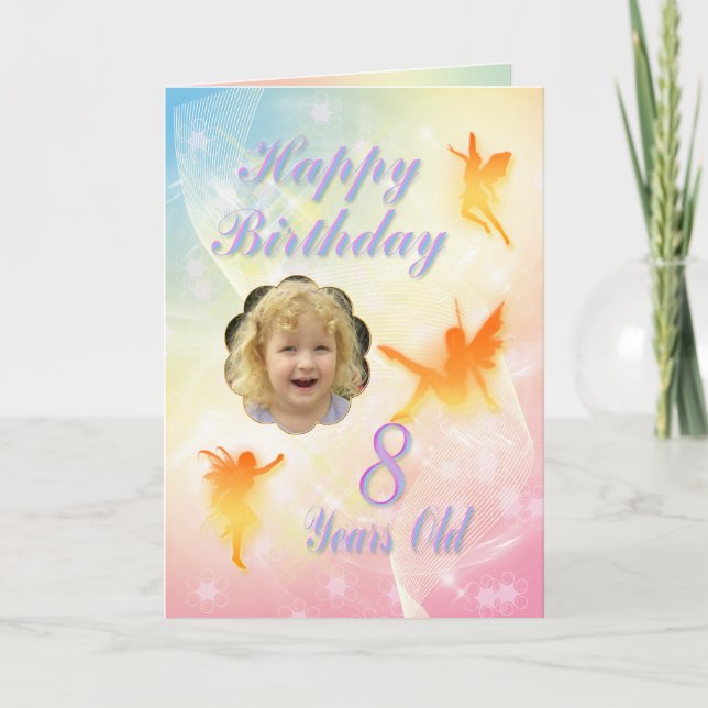 Edad 8, tarjeta de cumpleaños del hada floral (Anverso)