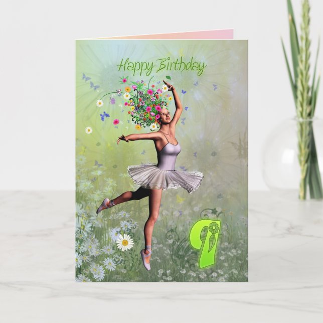 Edad 9, tarjeta de cumpleaños del hada floral (Anverso)