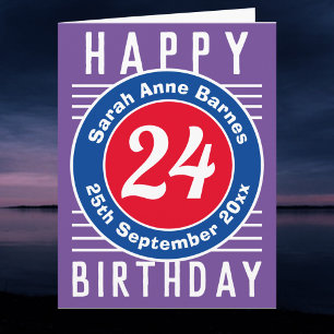 Edad, nombre y fecha. Tarjeta de cumpleaños 24