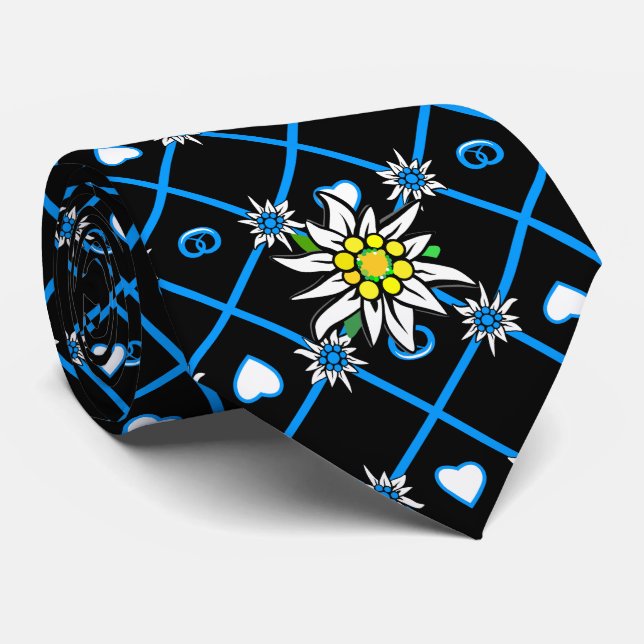 Edelweiss y patrón de Edelweiss en corbata negra (Enrollado)