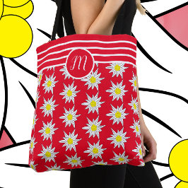 Edelweiss Y Stripes Monograma Bolsa De Tote Rojo