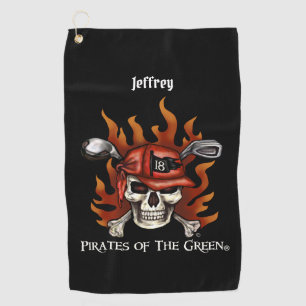Edgy Flame Skull Pirate Golfer Toalla de Golf