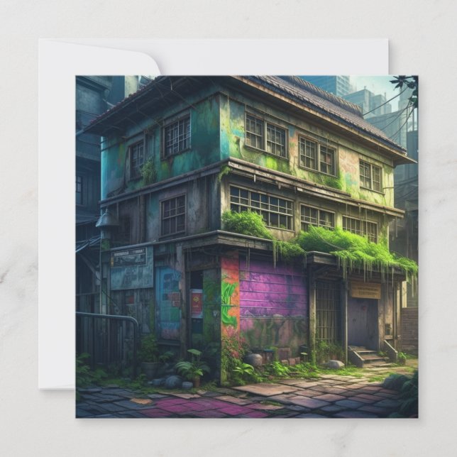 Edificio Abandonado con Grafitis Morados Decadenci (Anverso)