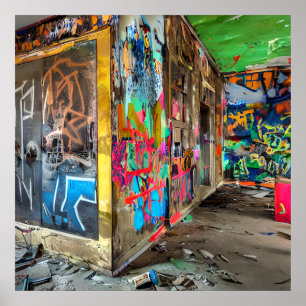 Edificio abandonado de arte callejero personalizad