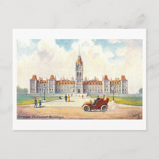 Edificio del Parlamento en la postal de Ottawa (Anverso)