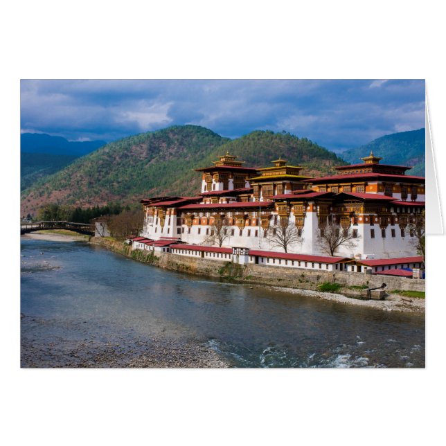 Edificio Dzong junto al río (Anverso (Horizontal))