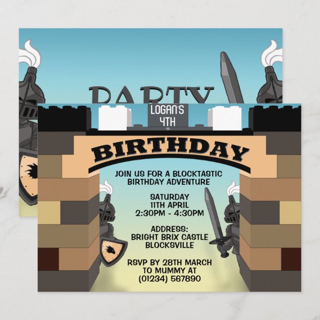 Edificio marrón bloquea invitaciones de cumpleaños (Anverso / Reverso)