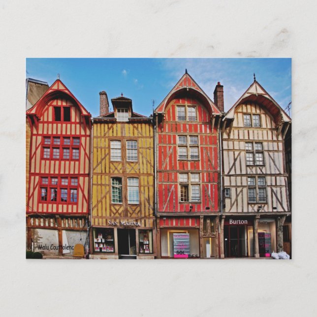 Edificios antiguos en la postal de Troyes Francia (Anverso)