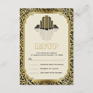 Edificios Art Decó negro, boda de oro RSVP