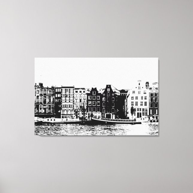 Edificios de Ámsterdam arte en blanco y negro (Anverso)
