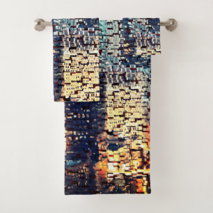 Edificios de la ciudad azul en estilo mosaico con 