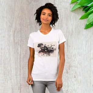 Edificios de la ciudad dibujando camiseta para muj