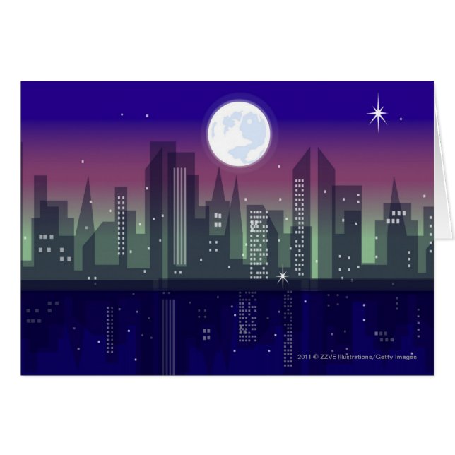 Edificios encendidos para arriba en la noche (Anverso (Horizontal))
