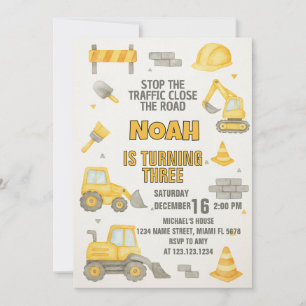 Editable Bajo Invitación De Cumpleaños De Construc