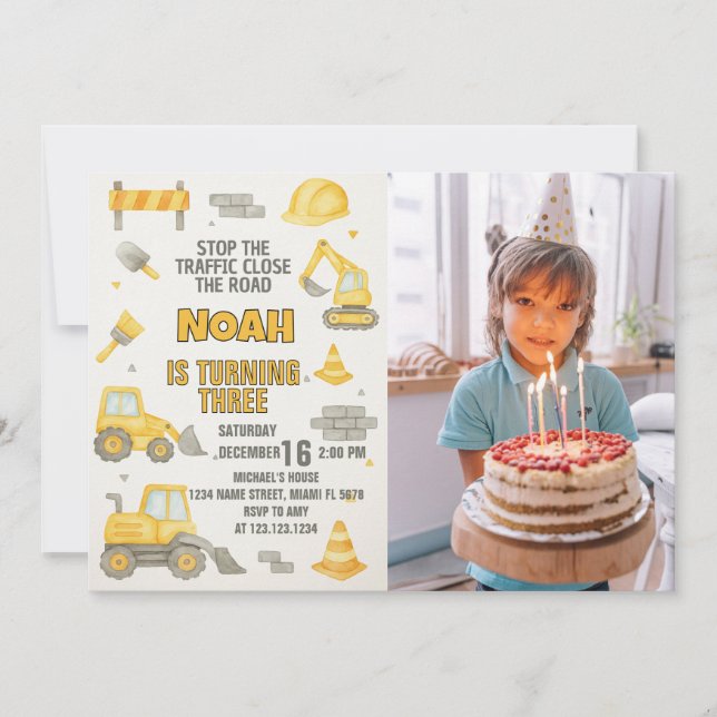Editable Bajo Invitación De Cumpleaños De Construc (Anverso)
