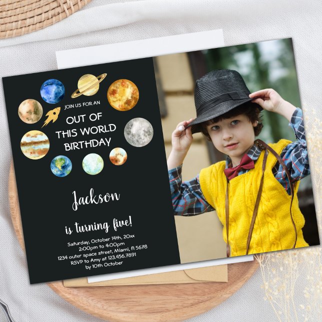 Editable fuera de esta invitación de cumpleaños mu (Out of this world birthday invitations with photo)
