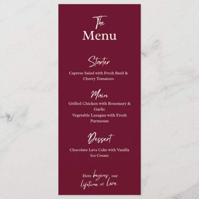 Editable Maroon Wedding Flat Menu Card  (Anverso)