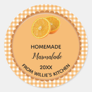 ¡Editable Naranja Gingham Marmalade Label Pegatina