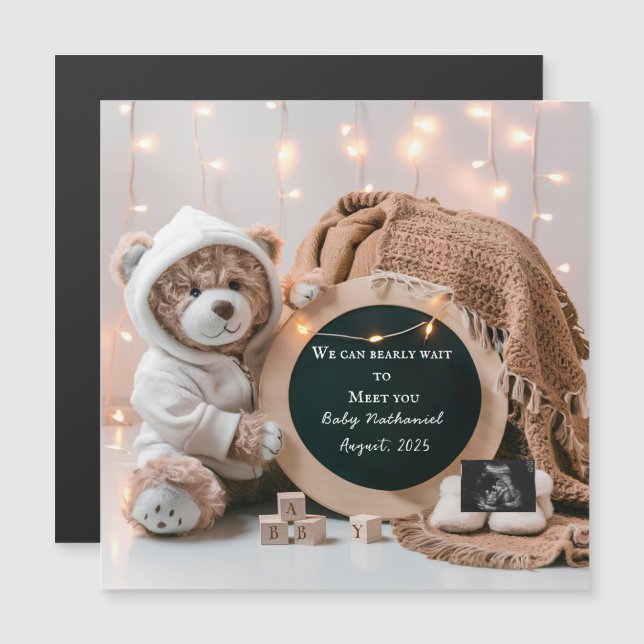 Editable neutral pregnancy announcement card (Anverso/Reverso)