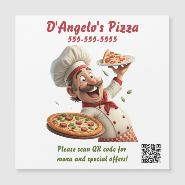 Editable Pizza Restaurant QR Code Magnet (Anverso)