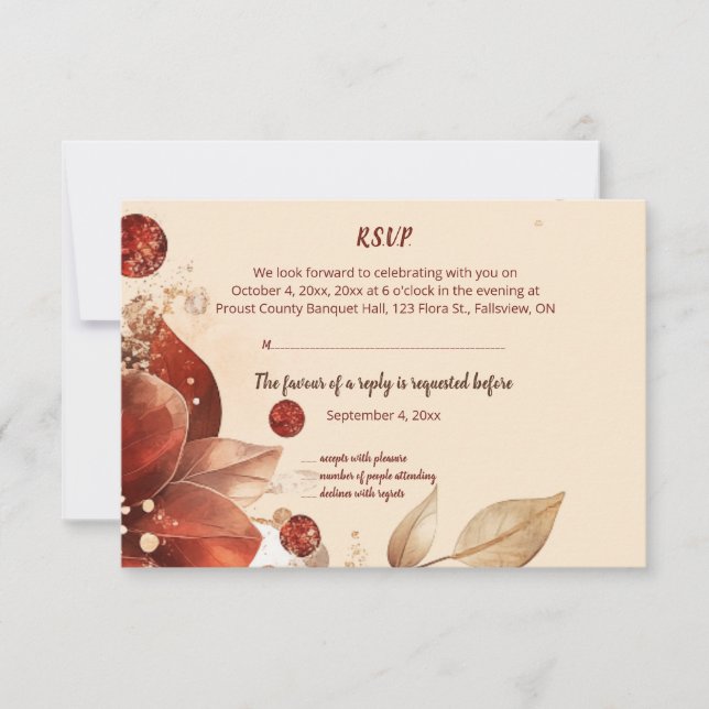 Editable Red Autumn Flowers RSVP Card (Anverso)