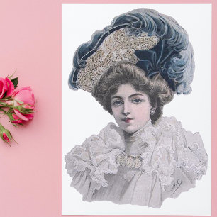 Edwardian Fashiable lady in blue gorra