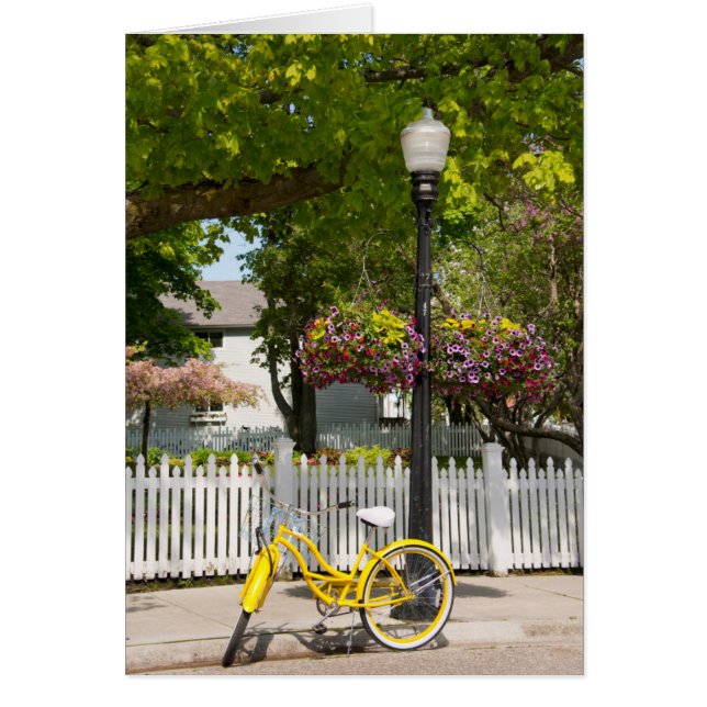 EE.UU., Michigan, isla Mackinac. Bicicleta amarill (Frente)