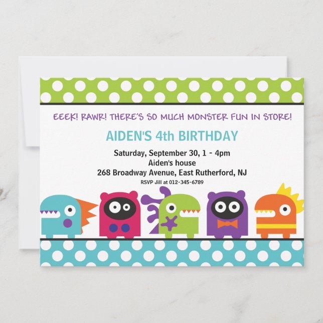 ¡Eeek! ¡Rawr! Invitación del monstruo (Anverso)